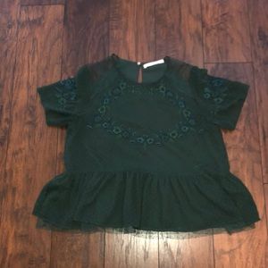 Green Embroidered Peplum Top